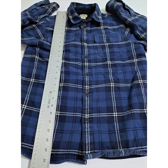 LL Bean Kids Large 14-16 Fleece Lined Blue Button Up Flannel Shirt Shacket - Picture 9 of 9